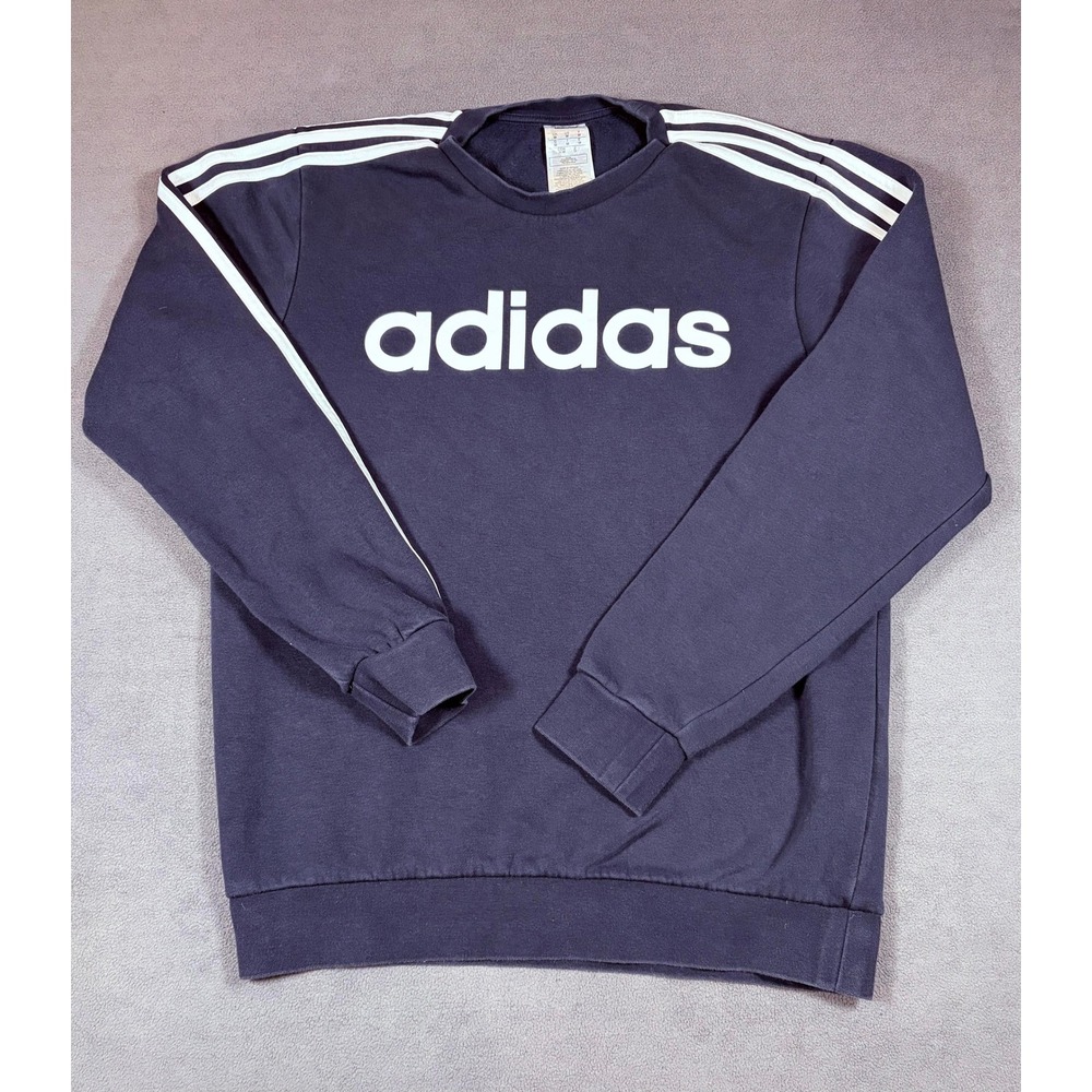 Adidas Sweatshirt Mens Medium Navy Blue 3-Stripe Fleece Pullover